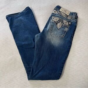 MISS ME Chloe Boot Cut Blue Jeans Denim Size 29 Jeweled Pockets Y2K